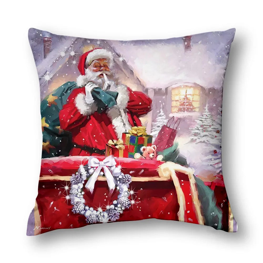 Merry Christmas Peach Skin Fabric Sofa Cushion Pillow