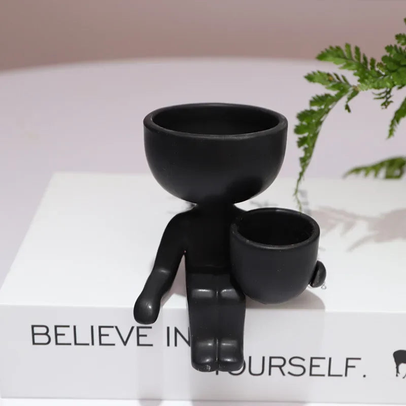 Ceramic Figurine Vase, Home Decor Planter Piece