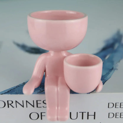 Ceramic Figurine Vase, Home Decor Planter Piece