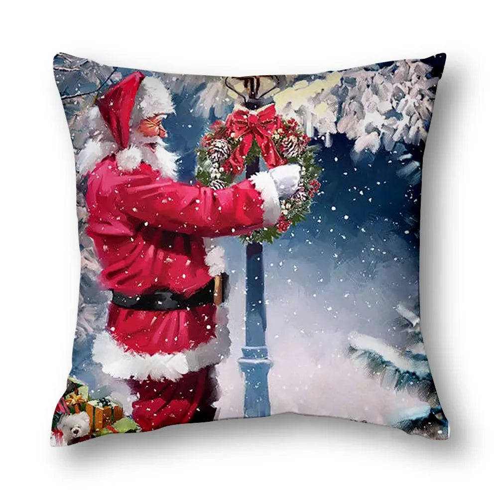 Merry Christmas Peach Skin Fabric Sofa Cushion Pillow